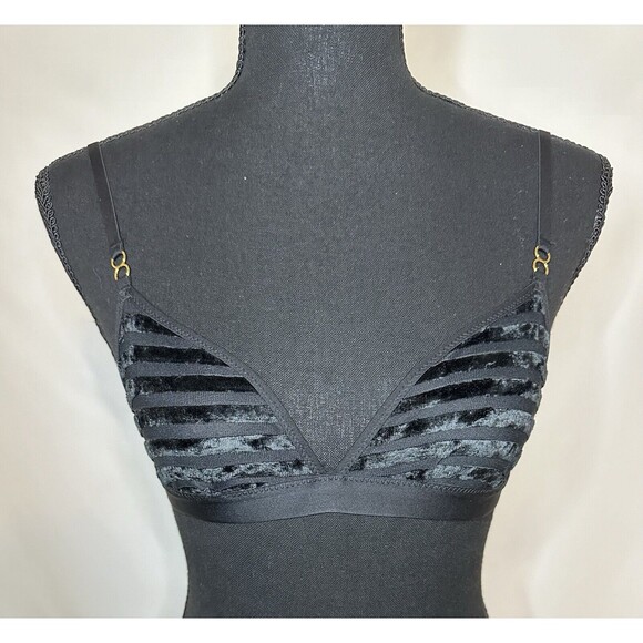 AERIE Velvet Mesh Stripe Triangle Black Bralette SIZE SMALL NWT - Picture 3 of 10